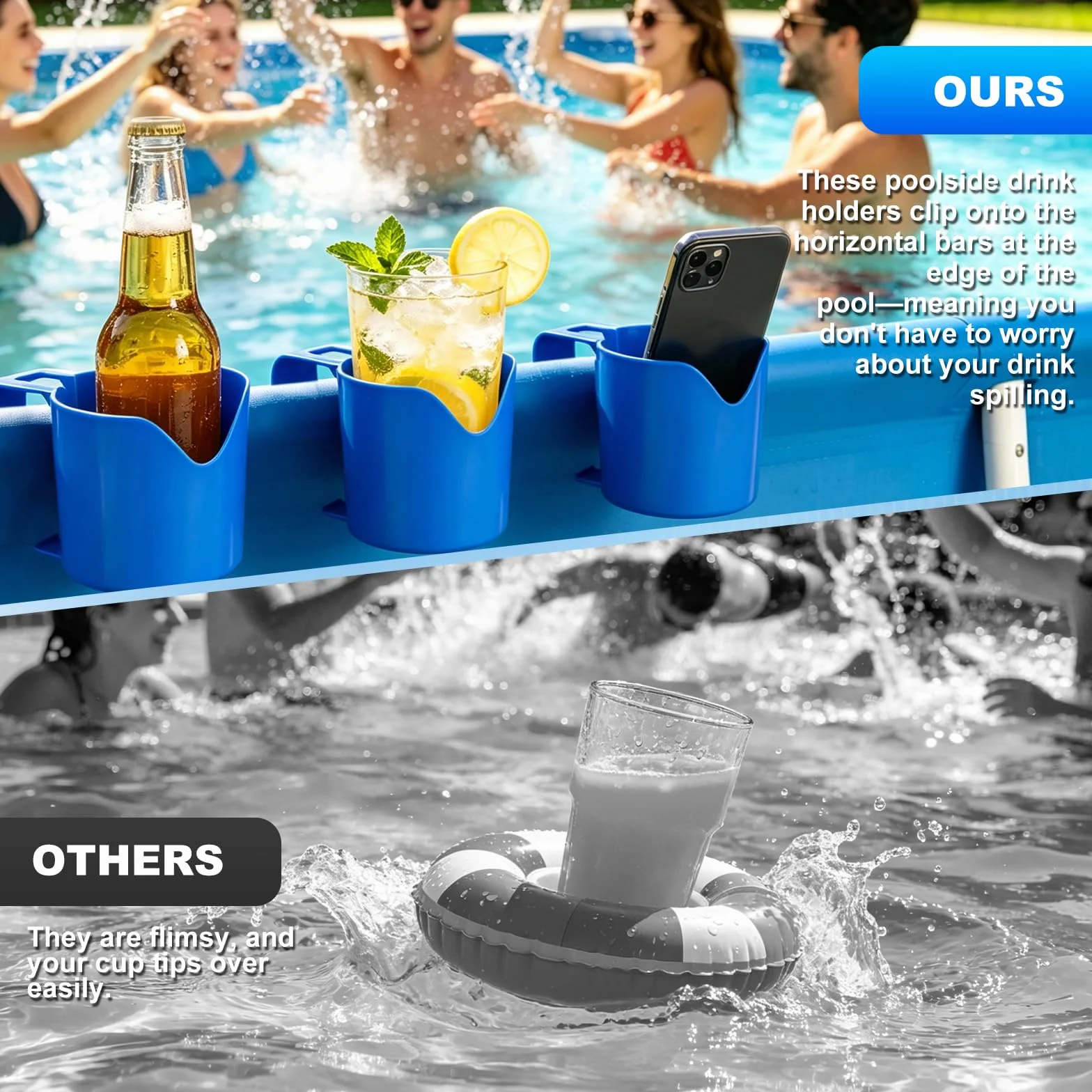 Lot de 4 porte-gobelets de piscine Poolside - En plastique - Refroidisseur de caisse à bière - Pour piscine - Support suspendu - Accessoires de piscine pour piscine hors sol