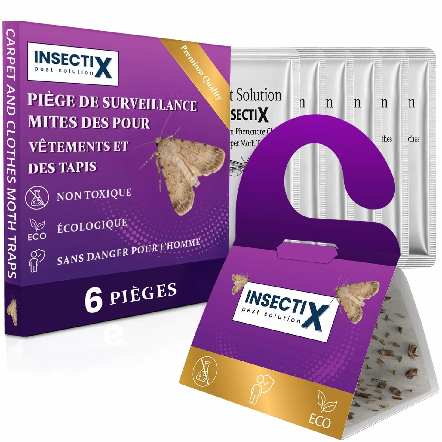 Pièges à mites textiles – Lot de 6 détecteurs sans odeur, non toxiques avec phéromones – Pour armoires, tiroirs, tissus & rangements – Sans danger pour les enfants et les animaux