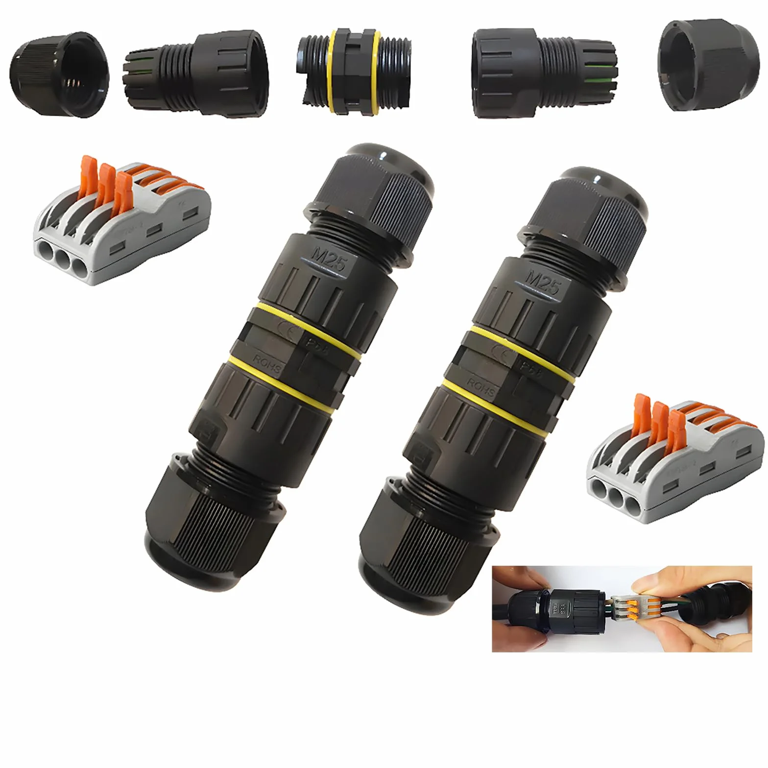 CESFONJER Boîte de Jonction IP68 Imperméable 3 Voies Connecteur Câble Ø 6-11mm 2Pcs Nylon