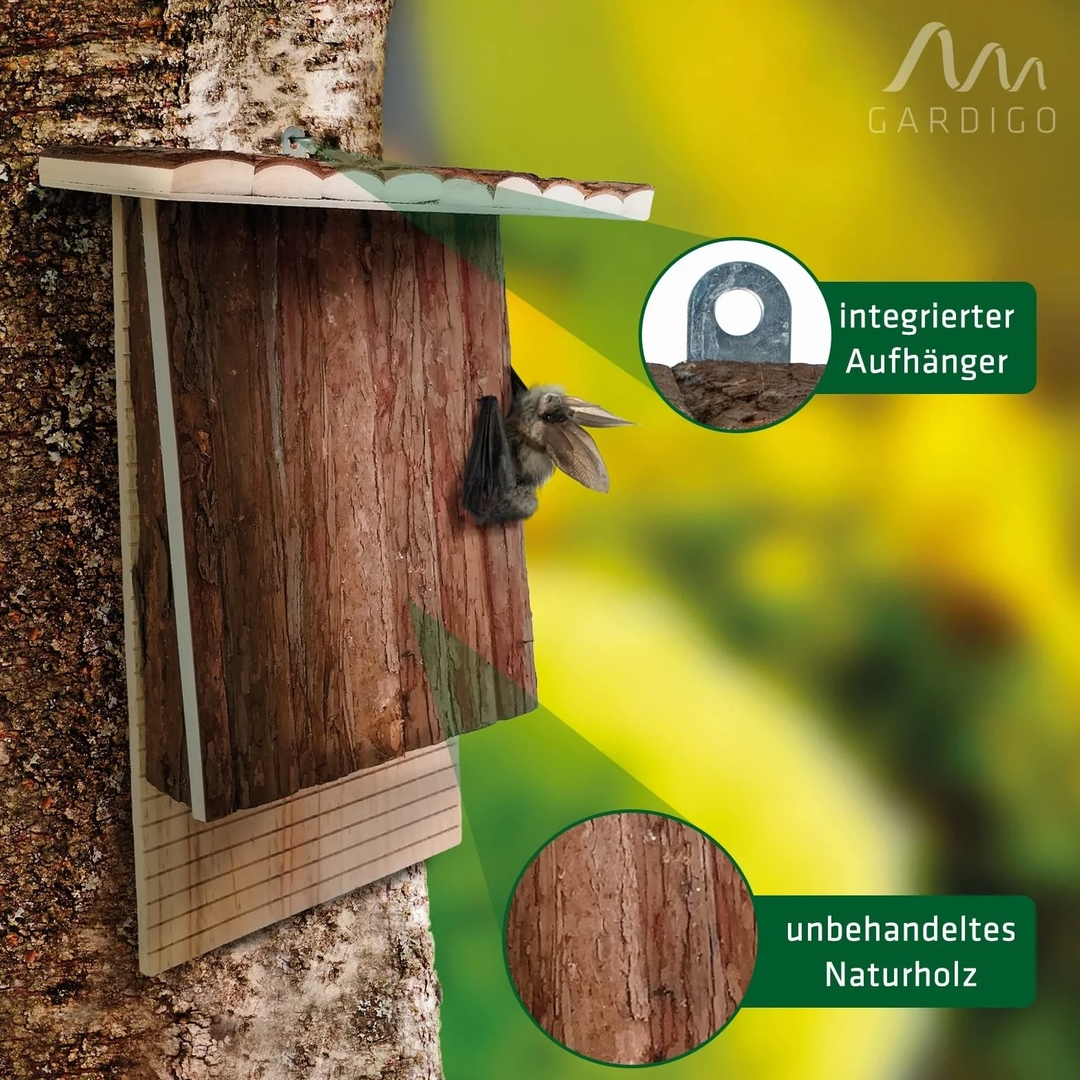 GARDIGO® Bat Box Nichoir à Chauve-Souris Bois Naturel 40 x 32 x 11 cm