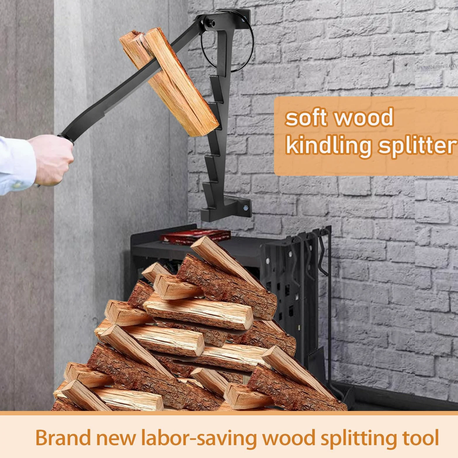 Fendeur de bois manuel - Fendeuse de bois murale pratique - Fendeuse de bois de chauffage efficace avec acier au carbone et poignées amovibles - Convient pour l'intérieur et l'extérieur