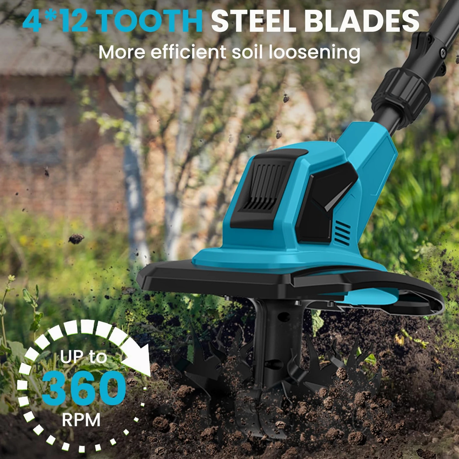 Motobineuse Electrique 21V, Motoculteur sans Fil 600 W avec 2 x 4,0 Ah Batteries, Largeur de Travail 17 cm, Profondeur de Travail 24 cm, 360 TR/Min, Motobineuse Électrique pour Le Jardin et la Cour