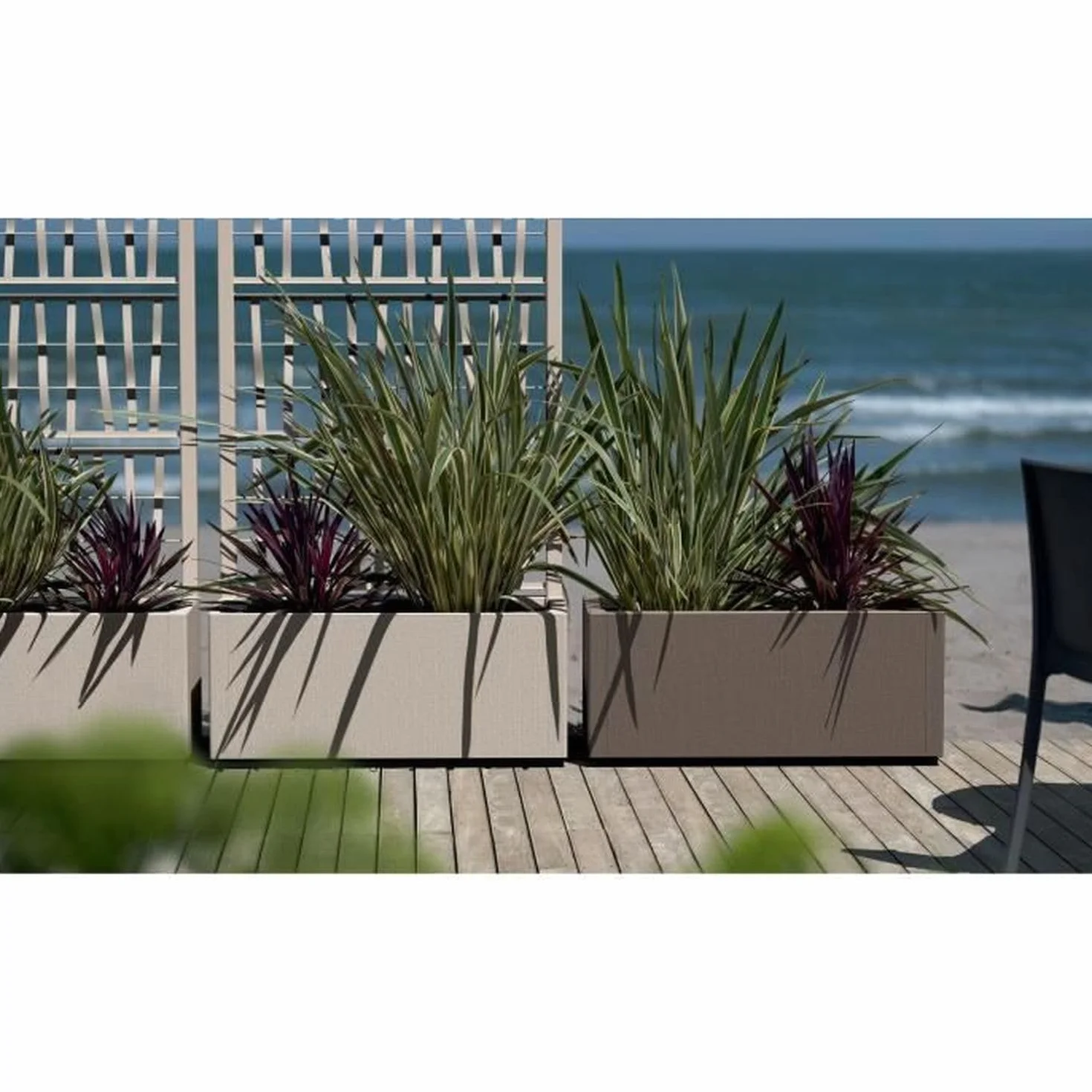 Bac a fleur Ethica rectangulaire 80 cm avec treillis craie