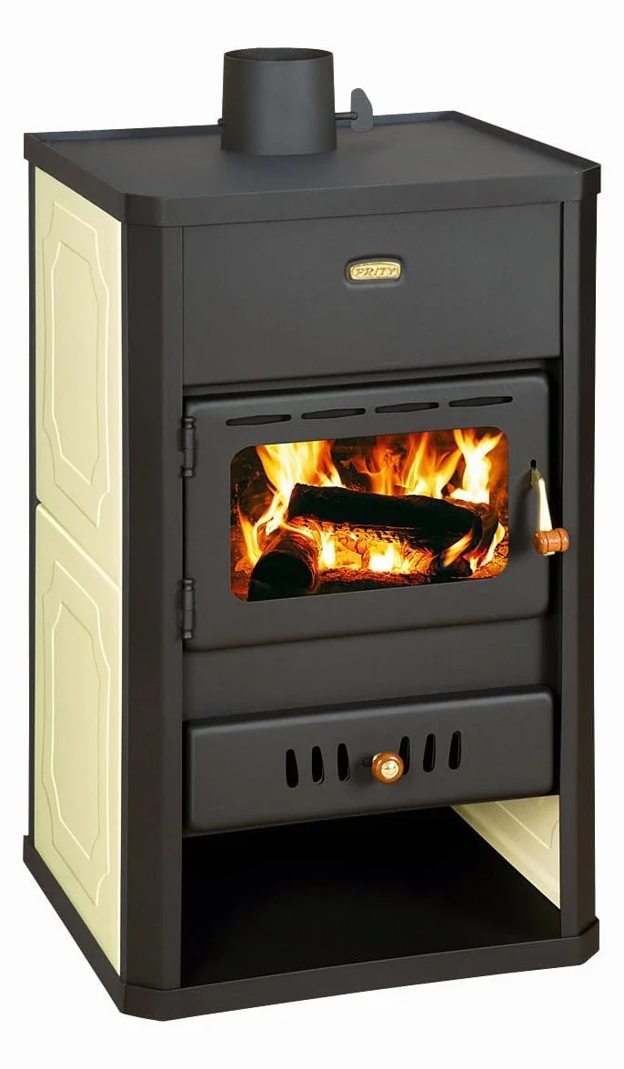Prity S1 W10 Poêle à bois avec gaine d'eau 10 kW Chauffage central Certifié CE
