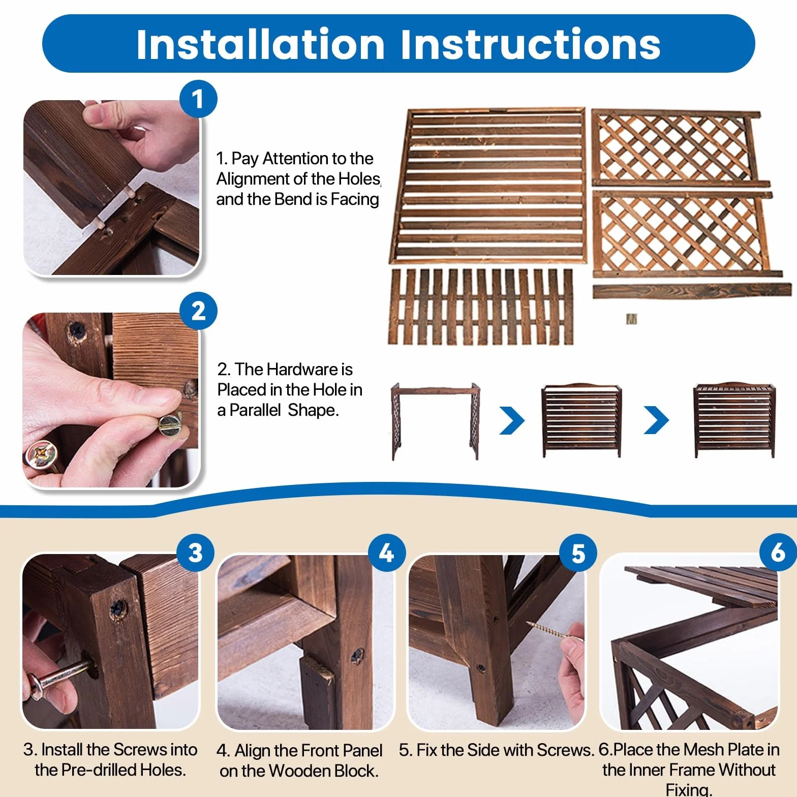 Cache Climatiseur Extérieur Bois Marron Anti-Corrosion 100x44x93cm pour Jardin Balcon