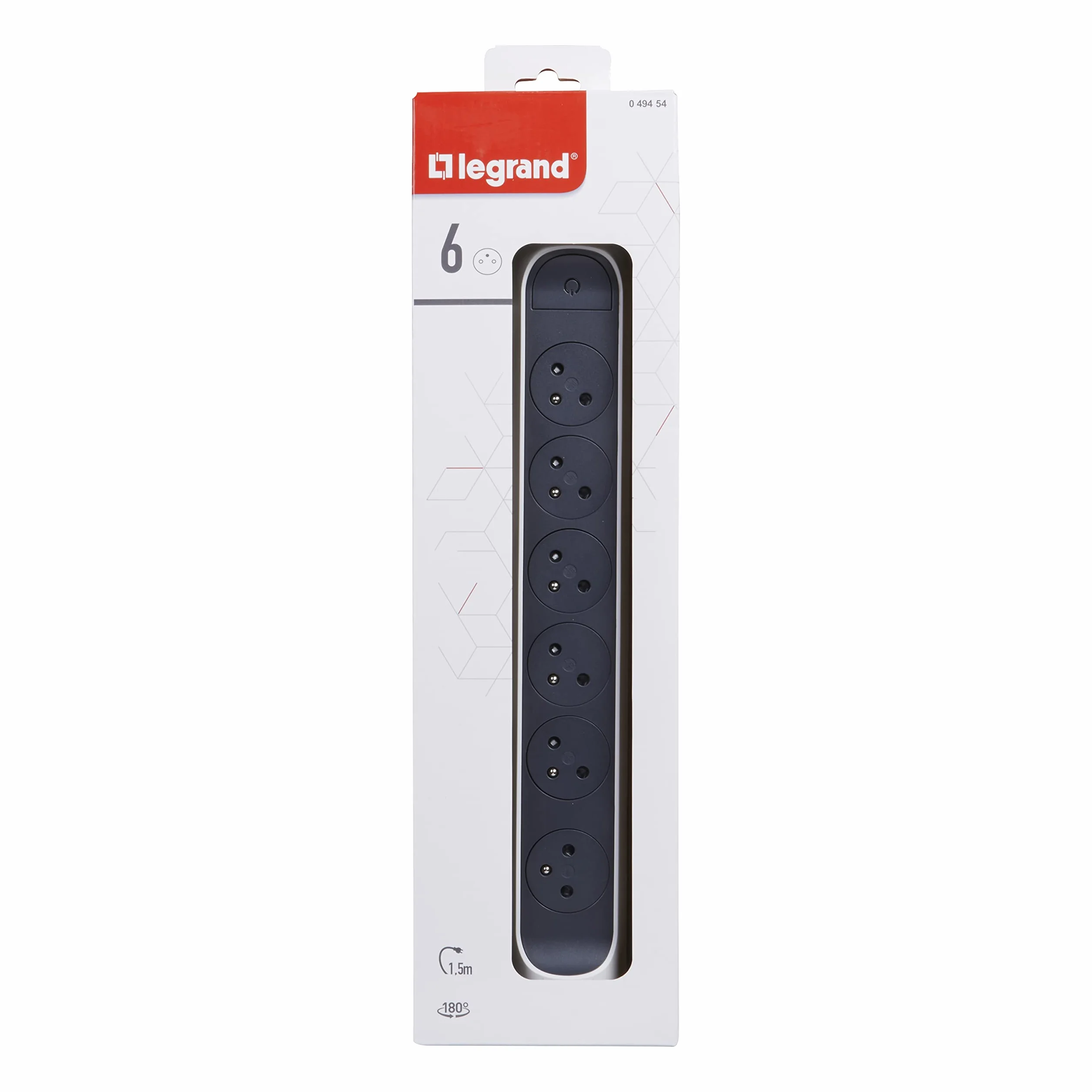 Legrand Multiprise Rotative 6 Prises Surface avec Terre Cordon 1,5m Blanc Gris Foncé