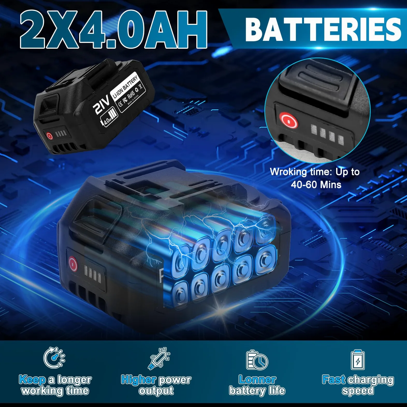 Tronçonneuse et Sécateur Télescopique Électrique à Batterie 2 x 4000 mAh | 6 Pouces 4 en 1 Mini Tronçonneuse sans Fil Perche Élagueuse à Batterie Professionnel, 45 mm Sécateur à élaguer électrique
