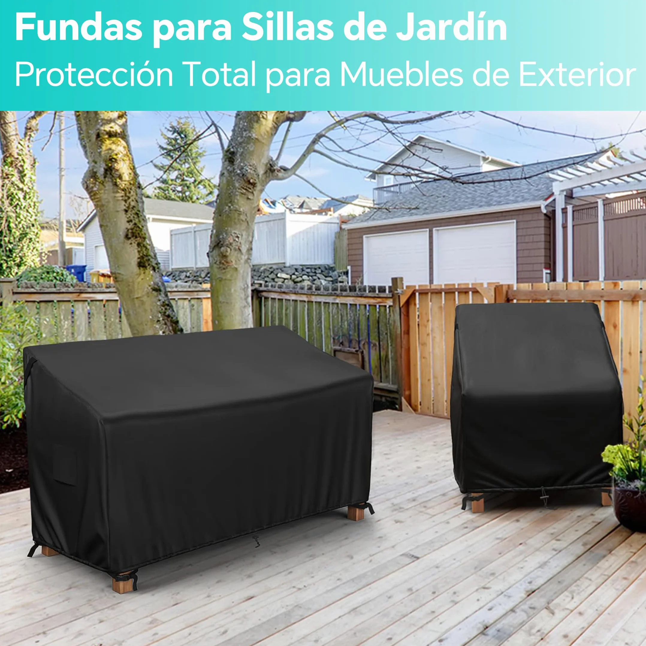 Housse de Banc de Jardin Extérieur 600D Oxford Imperméable Anti-UV Coupe-Vent pour Canapé 2 Places (147x83x78/55cm)
