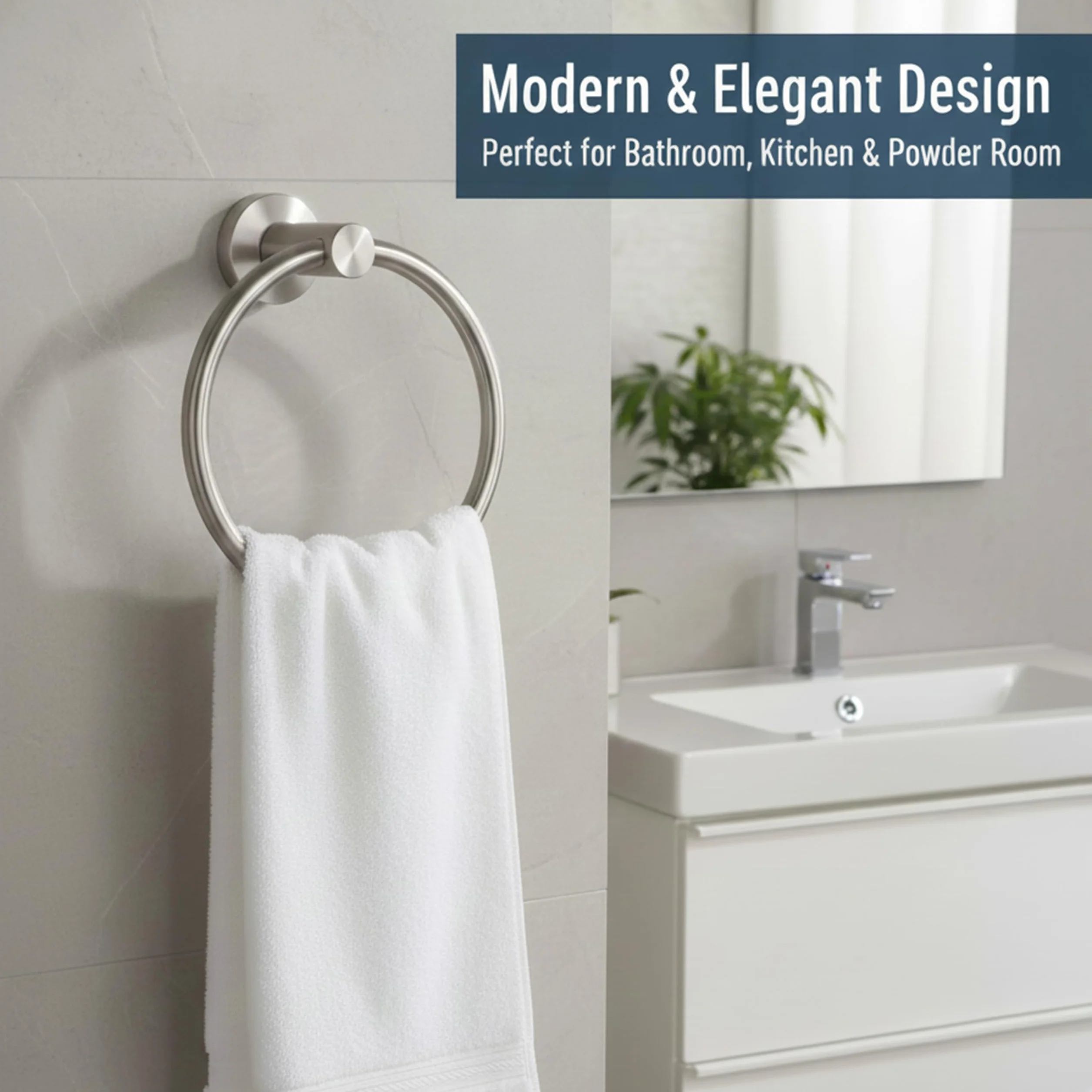 Anneau Porte-Serviette Rond Nickel Brossé Salle de Bain Acier Inoxydable