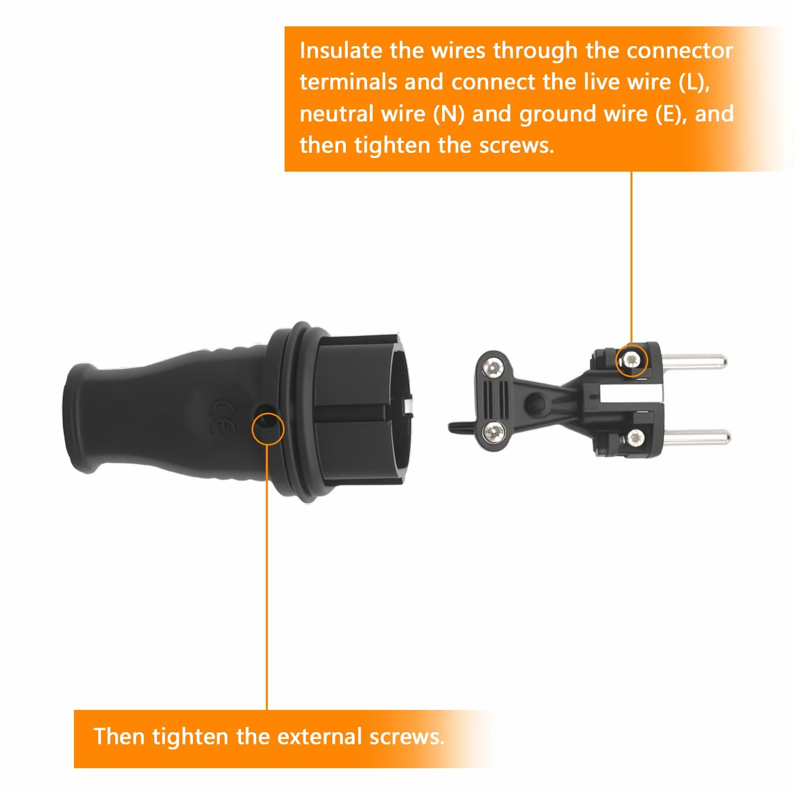 TNSLAND Schuko Plug et Connecteur IP44 250V 16A Fiche Mâle Prise Électrique