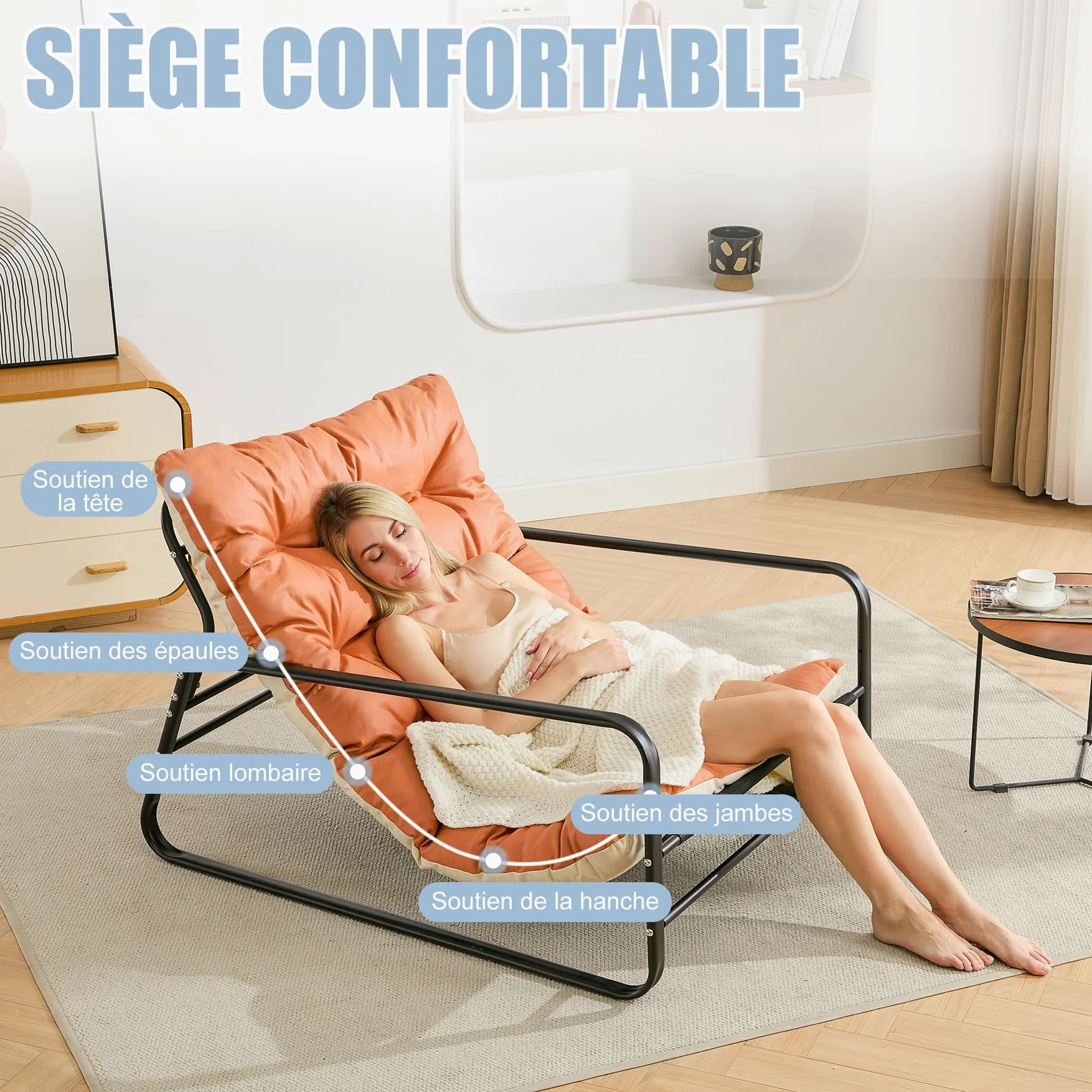 Fauteuil Jardin Exterieur avec Coussin réversible, Imperméable, Anti-Rouille rembourrée en Acier pour 2 Personnes pour Terrasse Salon Balcon- Capacité de Charge maximale de 160 kg, Orange et Beige