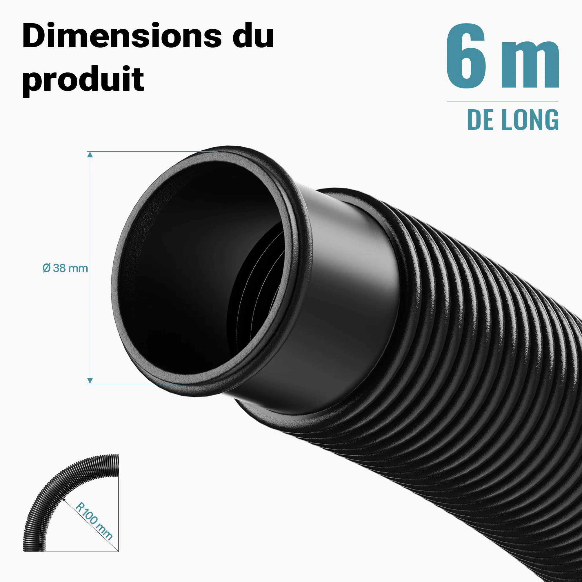WilTec Tuyau Piscine Noir – 6 m de Long, Ø 38 mm – Tuyau Solaire Flottant à Sections préformées – 190 g/m – Made in Europe – Boyau d’Aspiration Solaire