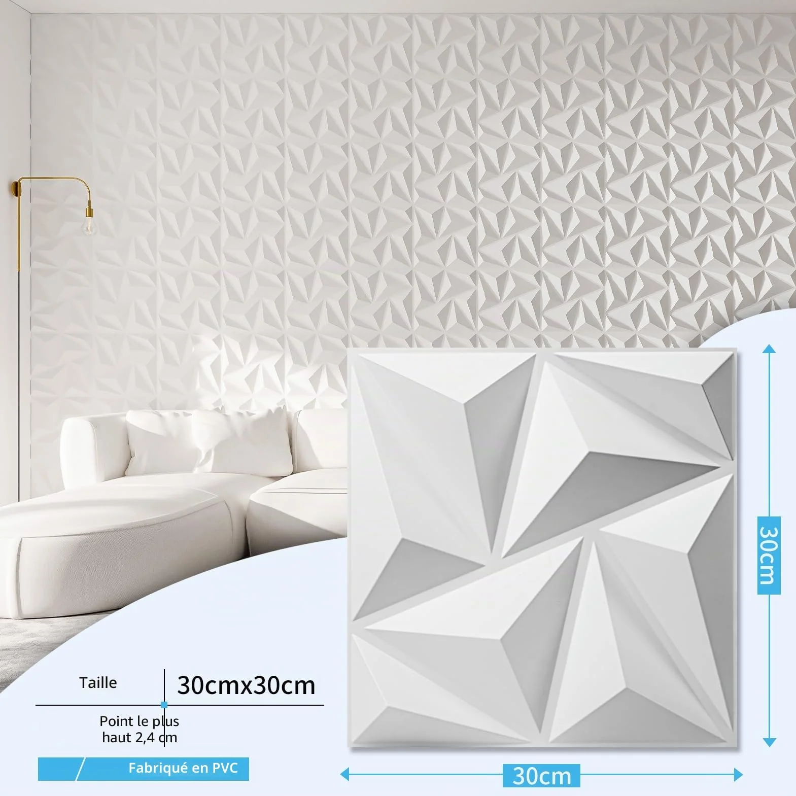 Art3d Lot de 20 panneaux muraux décoratifs 3D PVC 1,8 m² 30 x 30 cm Blanc