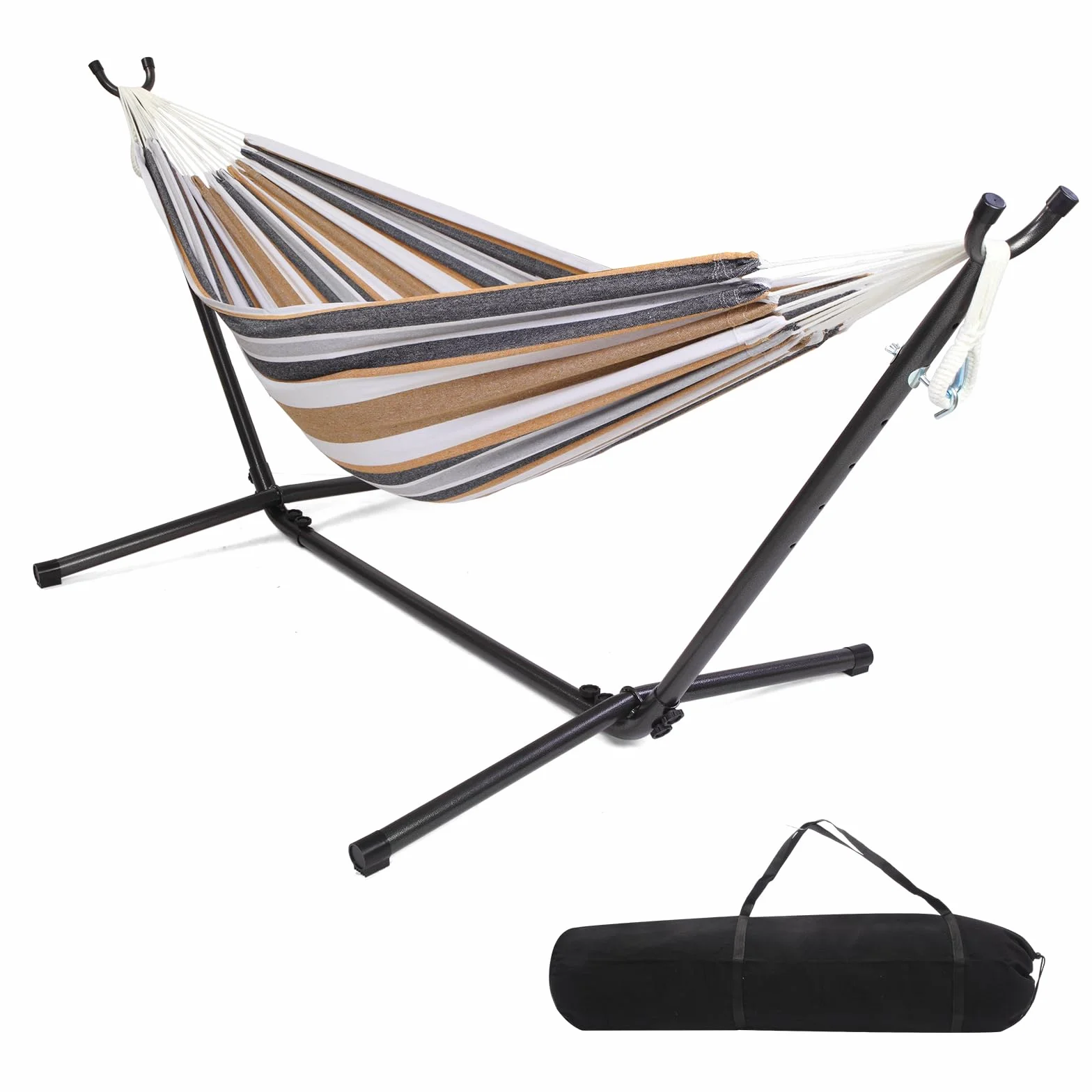 Bonnlo Hamac sur Pied Pliable avec Support Acier 150 kg Jardin Terrasse Balcon Marron 300x120x100 cm