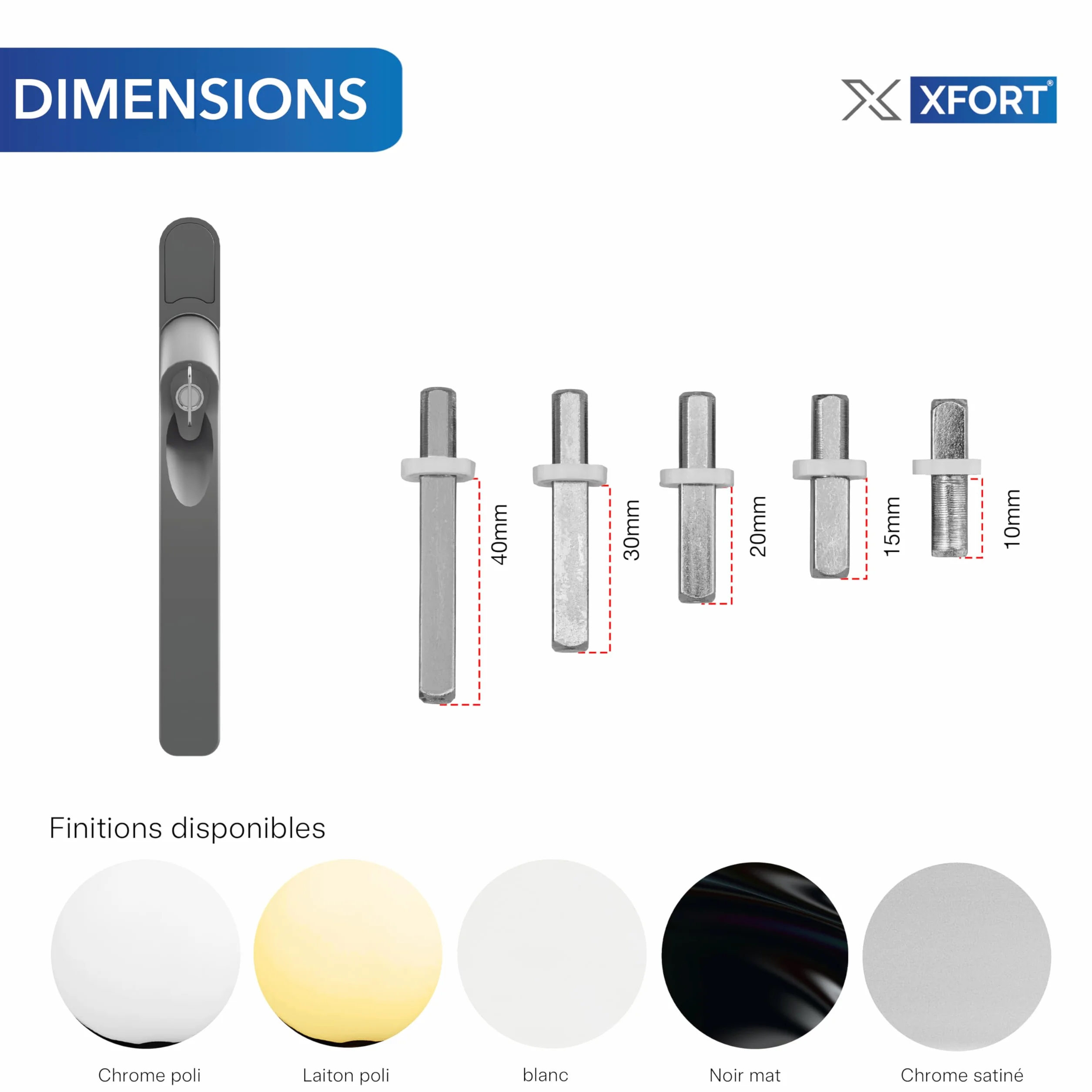XFORT Kit D'Installation Poignée De Fenêtre Droite À Clé Chrome Satiné Poignée De Rechange Pour Fenêtre PVC-U Verrouillable Universelle