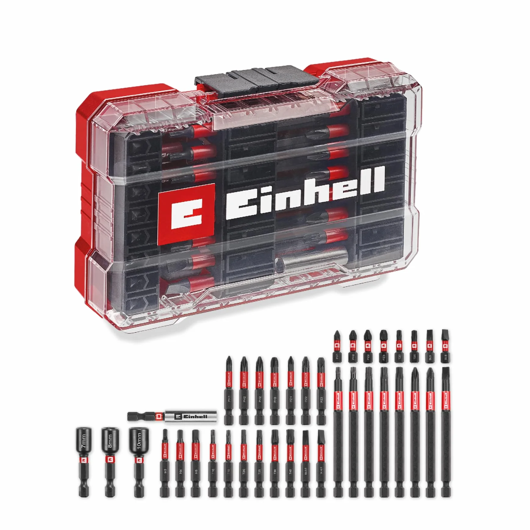 Einhell M-CASE 38 pièces impact-Bit Set 25 mm 50 mm 90 mm douilles 6 pans porte-embout 60 mm boîte rangement