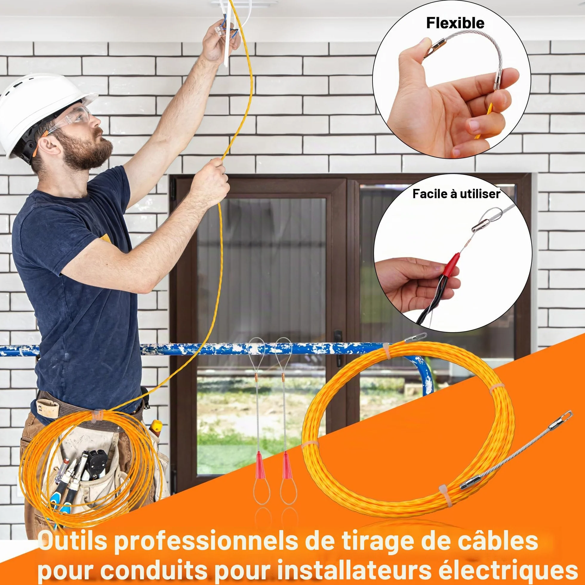 Aiguille Electricien 10 m - Tire Fils Electrique Ressort Rétractable Spirale (3,0 mm)