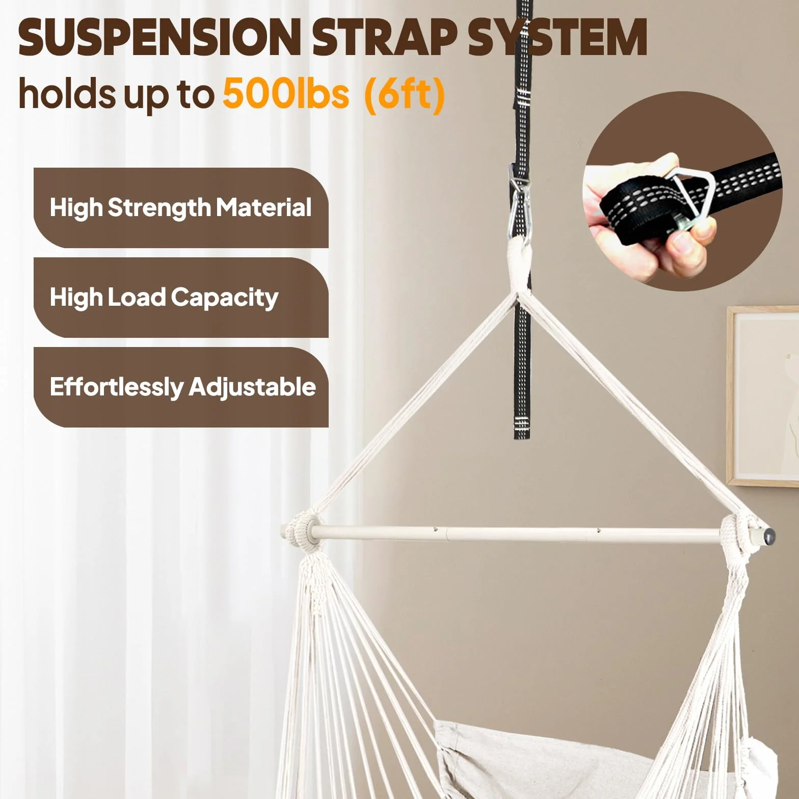Chihee Chaise Hamac Balançoire Suspendue avec Coussins Repose-Pieds, Sangle et Mousqueton, Barre Métal Repliable Coton Tissé Poche Latérale