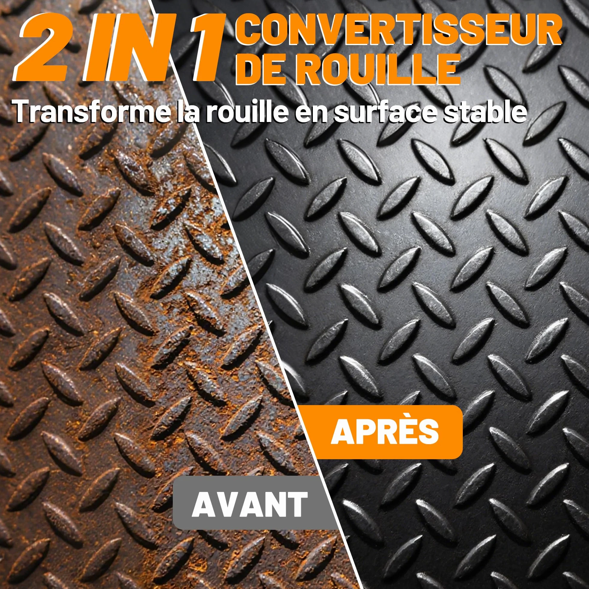 Wadities Convertisseur de rouille et apprêt métallique 2 en 1, 1kg peinture antirouille noire mate pour métal