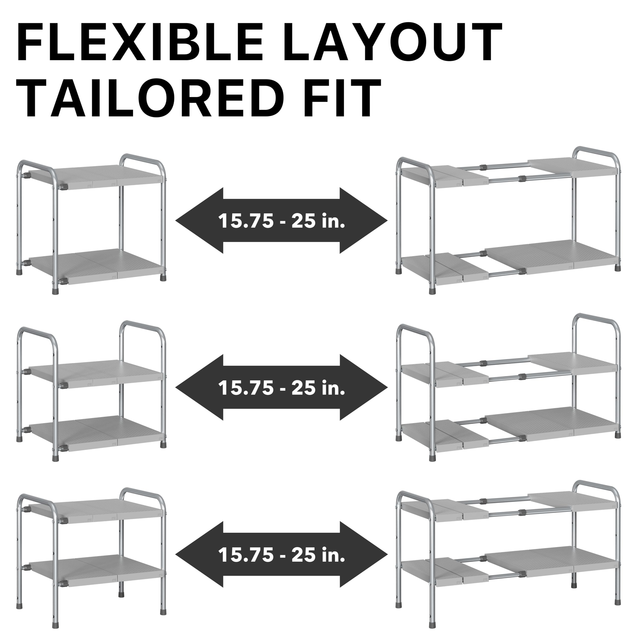 Under Sink Expandable Two-Tier Storage Rack, Silver