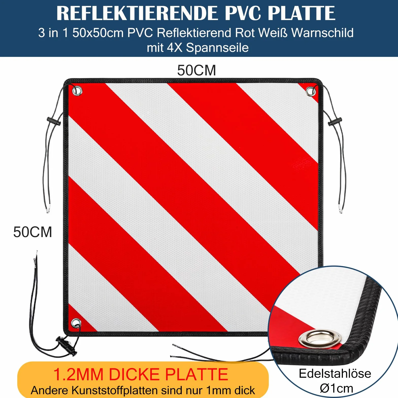Panneau d'avertissement 3 en 1 Rouge Blanc Réfléchissant 50 x 50 cm pour Porte-vélos Italie Espagne Portugal