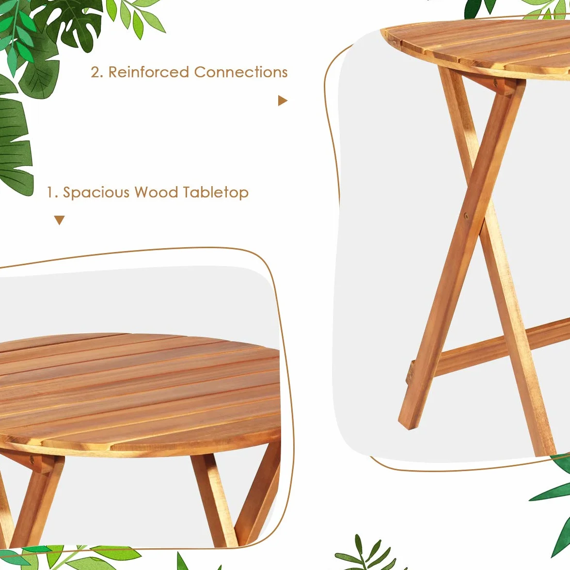 GOPLUS Salon de Jardin 2 Personnes Table Bistrot en Bois Acacia avec 2 Chaises et Coussins Amovibles 3PCS Pliante Terrasse (Bleu)