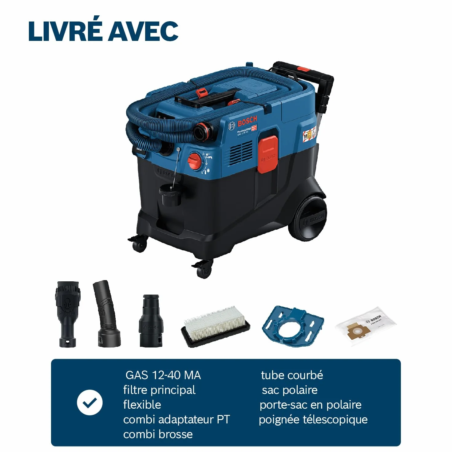Bosch Professional Aspirateur Polyvalent Gas 12-40 MA 1200 W Filtre Automatique AFC