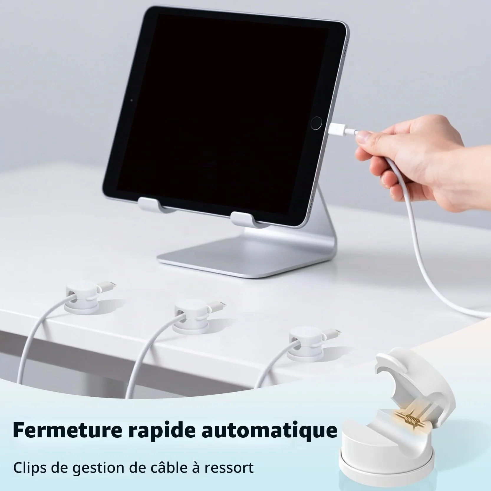 Lot de 8 supports de câbles rotatifs à 360° organisateur de cordons à ressort gestion des fils de bureau