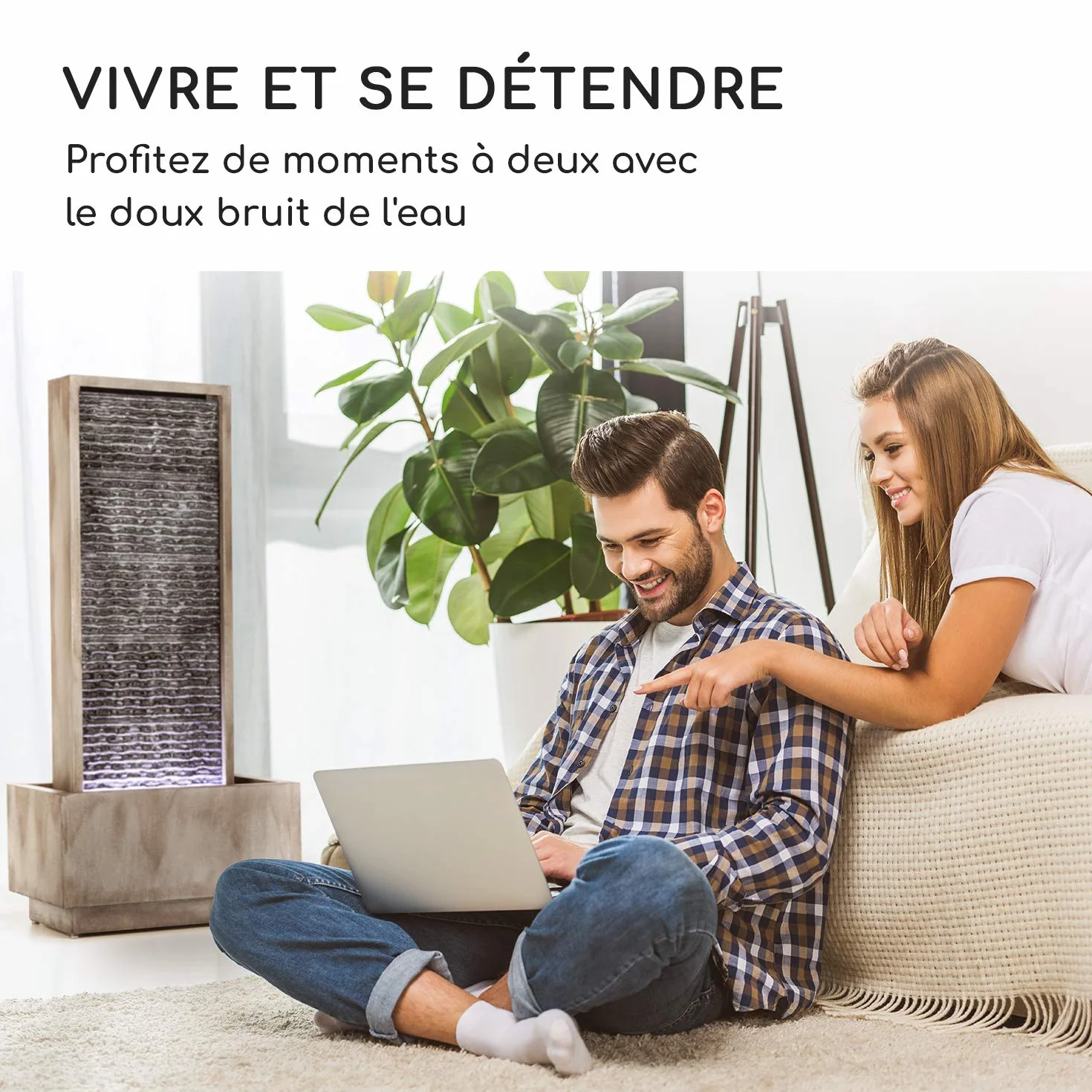 Blumfeldt Imperia Grey Edition Fontaine de Jardin Décorative avec Pompe 10W, IPX8, LED, Métal Galvanisé, Gris