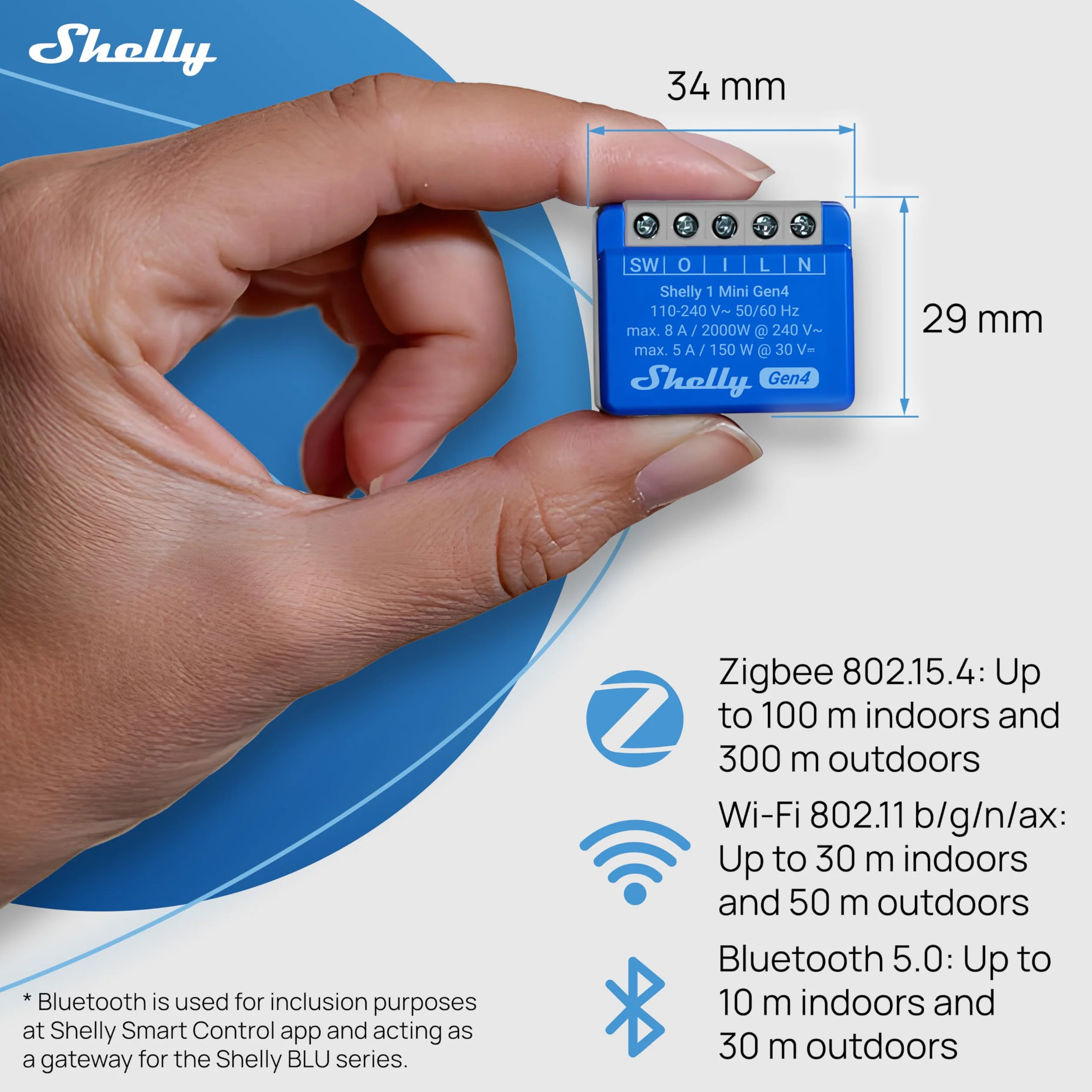 Shelly 1 Mini Gen4 Micromodule interrupteur Matter Zigbee Wi-Fi 1 Canal 8A Contacts secs