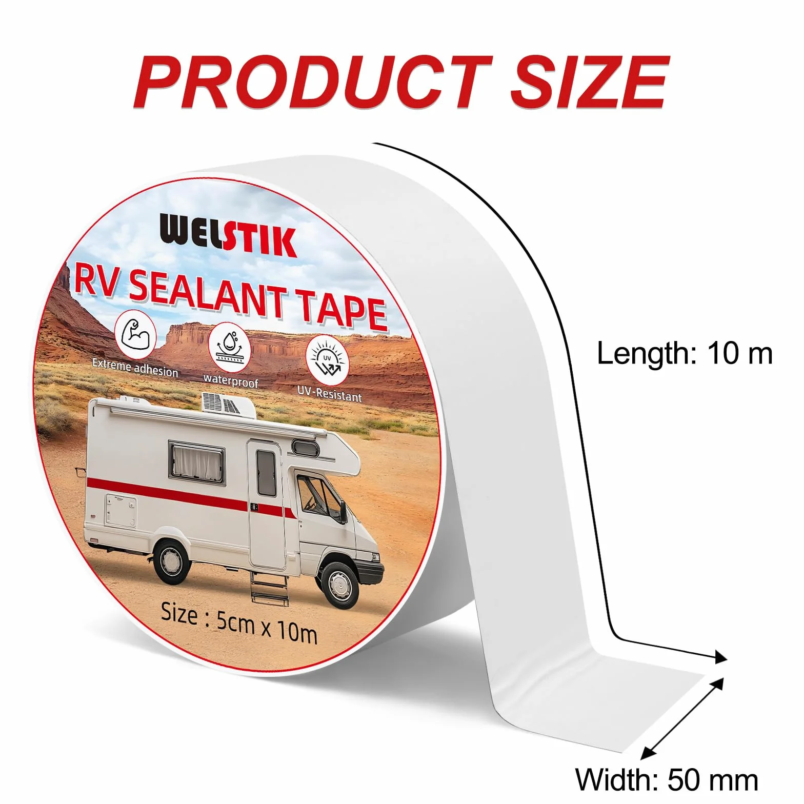 WELSTIK Ruban d'étanchéité de réparation de toit camping-car blanc 5 cm x 10 m résistant aux UV
