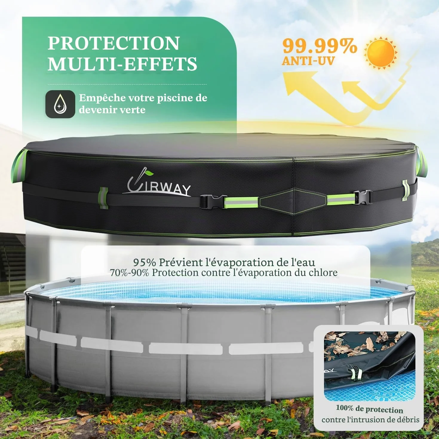 UIRWAY Bâche de Piscine Ronde 427cm 500D Protection UV Renforcée