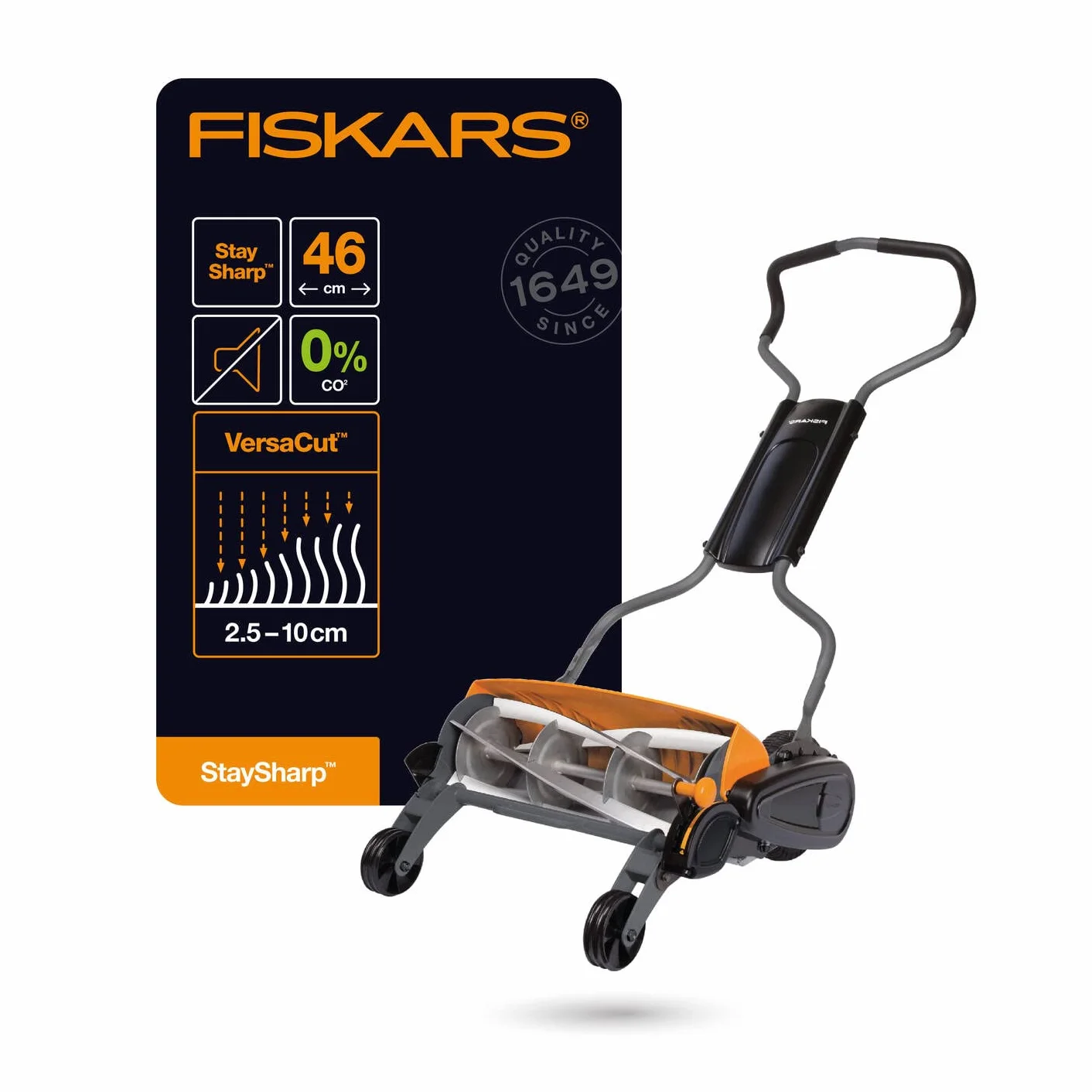 Fiskars Tondeuse à gazon manuelle StaySharp Max 46 cm Noir Orange Argenté