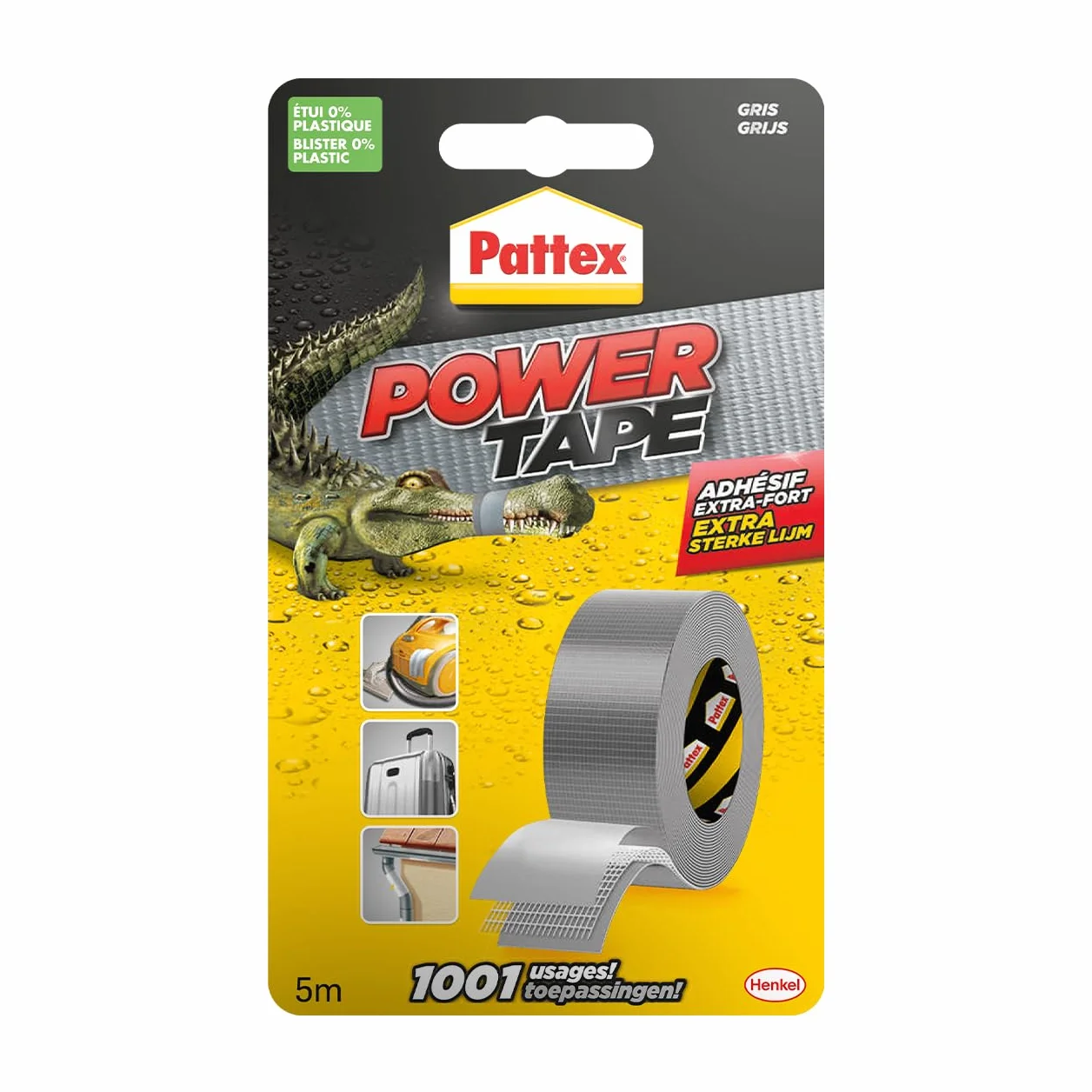 Pattex Power Tape Ruban adhésif gris 5m extra fort charges lourdes Bande adhésive toilée tous supports étanche