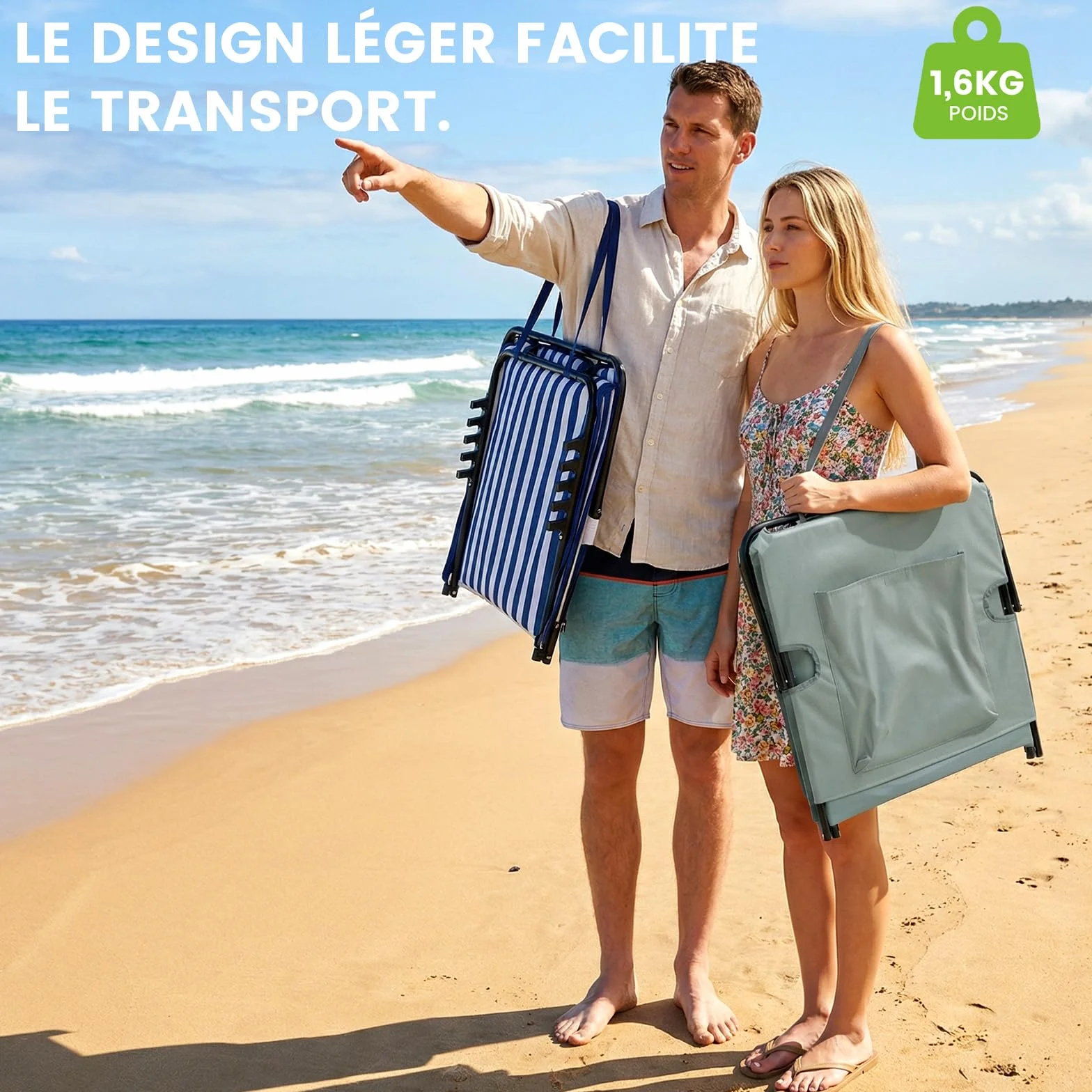 Palawano 2PCS Bain de Soleil Réglable 5 Positions, Matelas de Plage Pliante et Légère Bleu Blanc