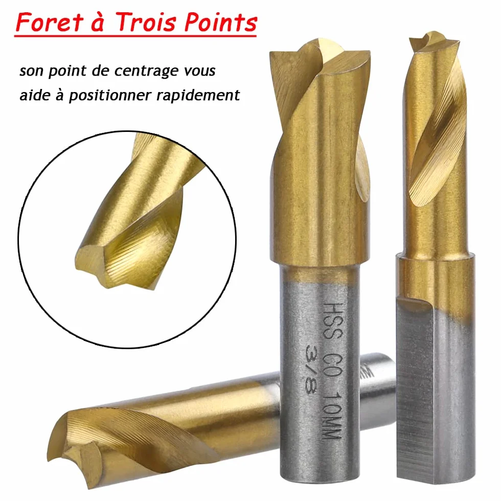 Mesee Lot de 3 Forets à Souder par Point HSS CO Plaquée en Titane 6.5mm/8mm/10mm