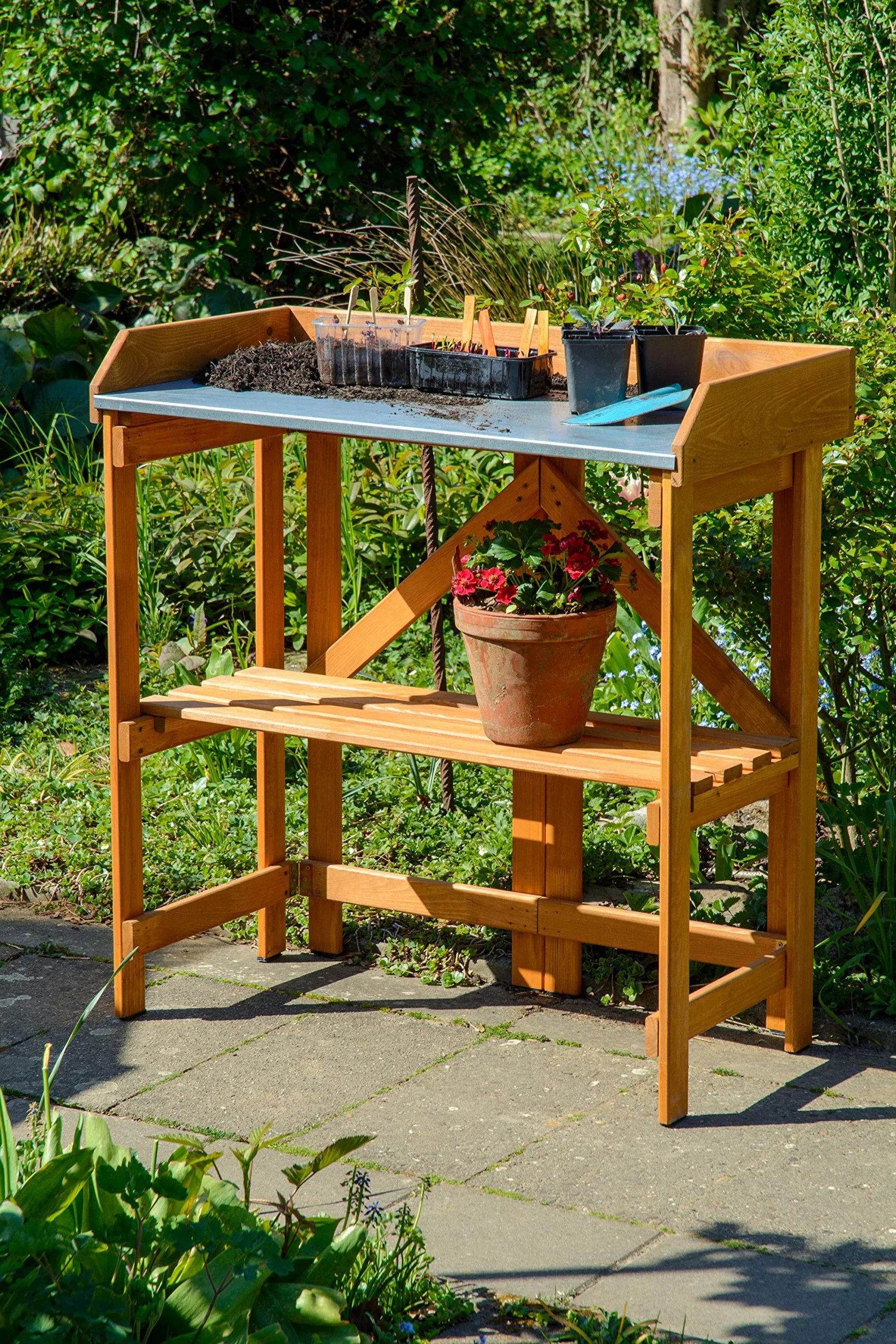 dobar Table à Plantes Pratique en pin FSC 85 x 44 x 89 cm Repliable