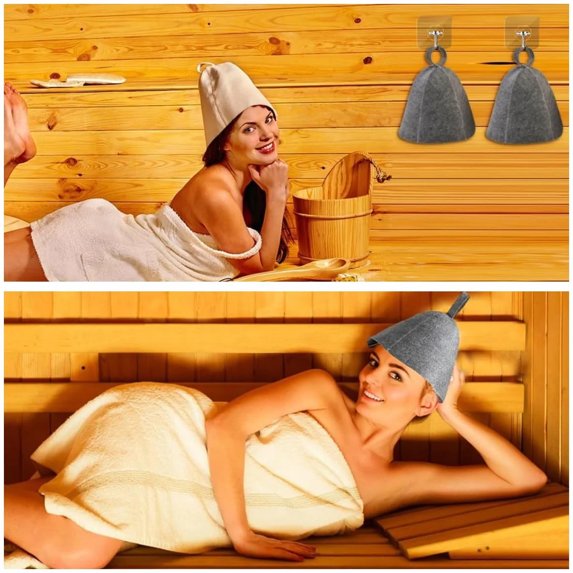 Chapeau de Sauna en Feutre Anti-chaleur Respirant pour Homme Femme, Gris et Blanc
