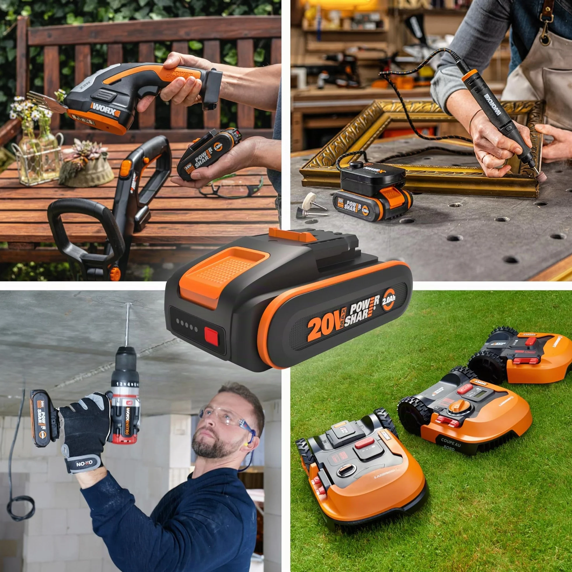 WORX Batterie Powershare Pro Lithium-Ion 20V 2Ah WA3639 Compatible Outils PowerShare