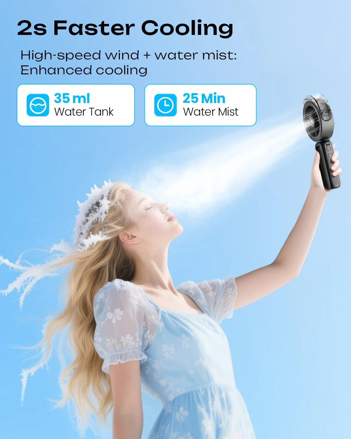 Otlonpe Ventilateur brumisateur portable 4000 mAh rechargeable haute vitesse