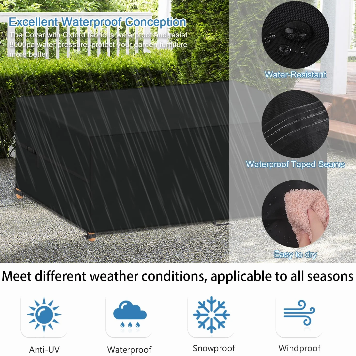 VANSHEIM Housse Protection Mobilier de Jardin Impermeable 420D Tissu Oxford 240x120x75cm