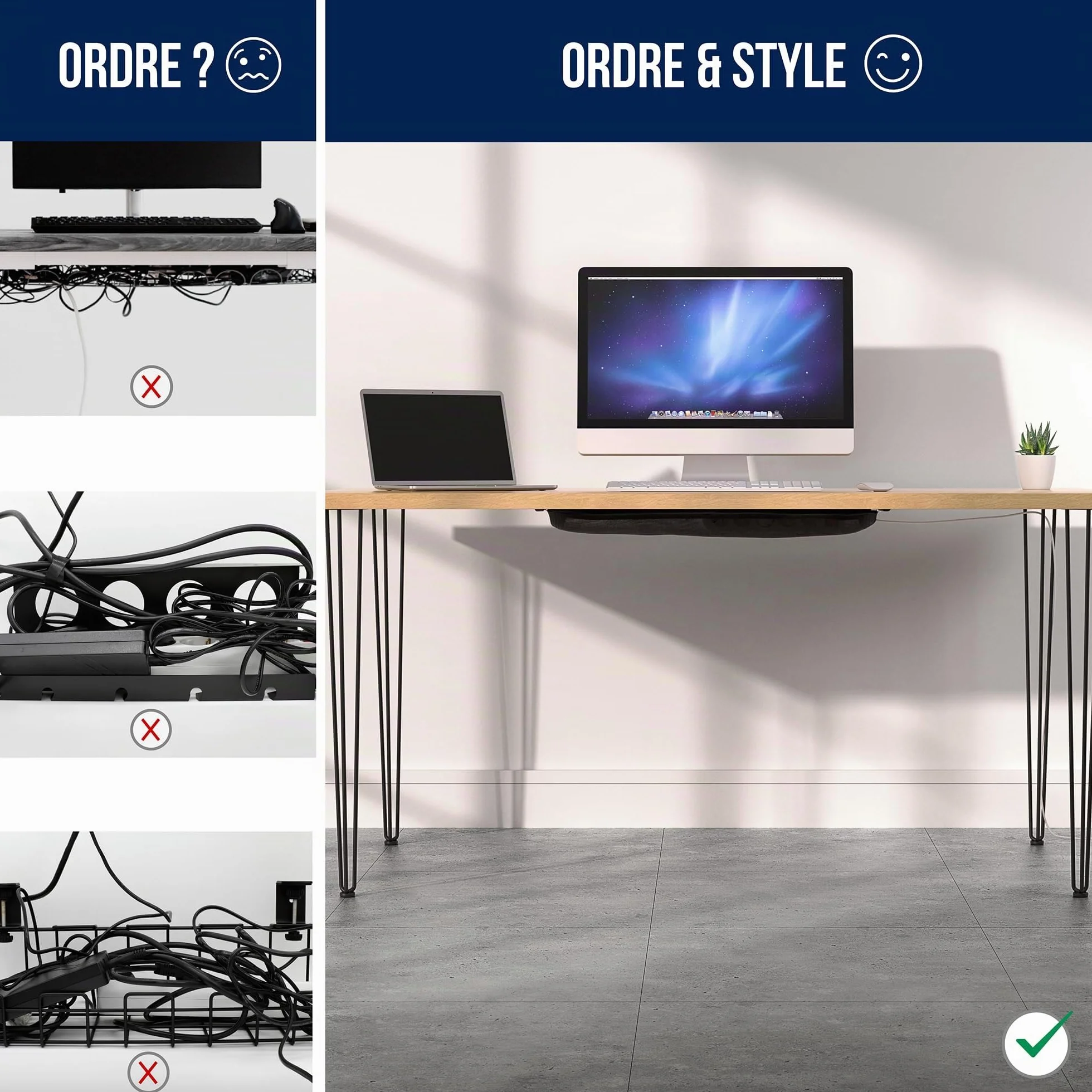 Cache câble pour bureau organisateur - Câble Net Noir