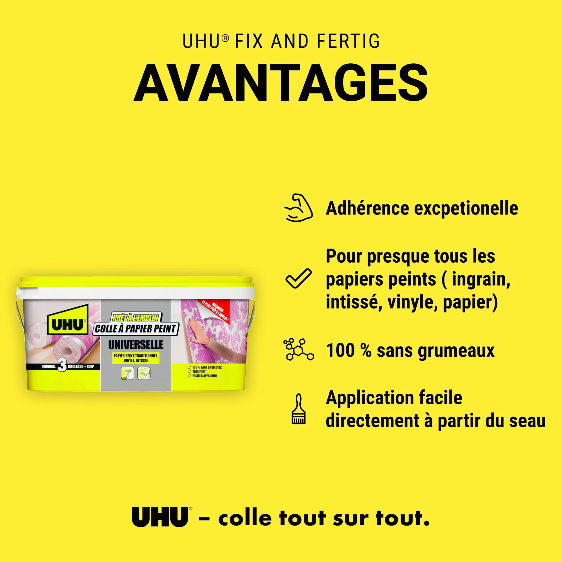 UHU Fix And Fertig Colle Papier Peint Prête À L Emploi 15m2 Pot 2,5 Kg