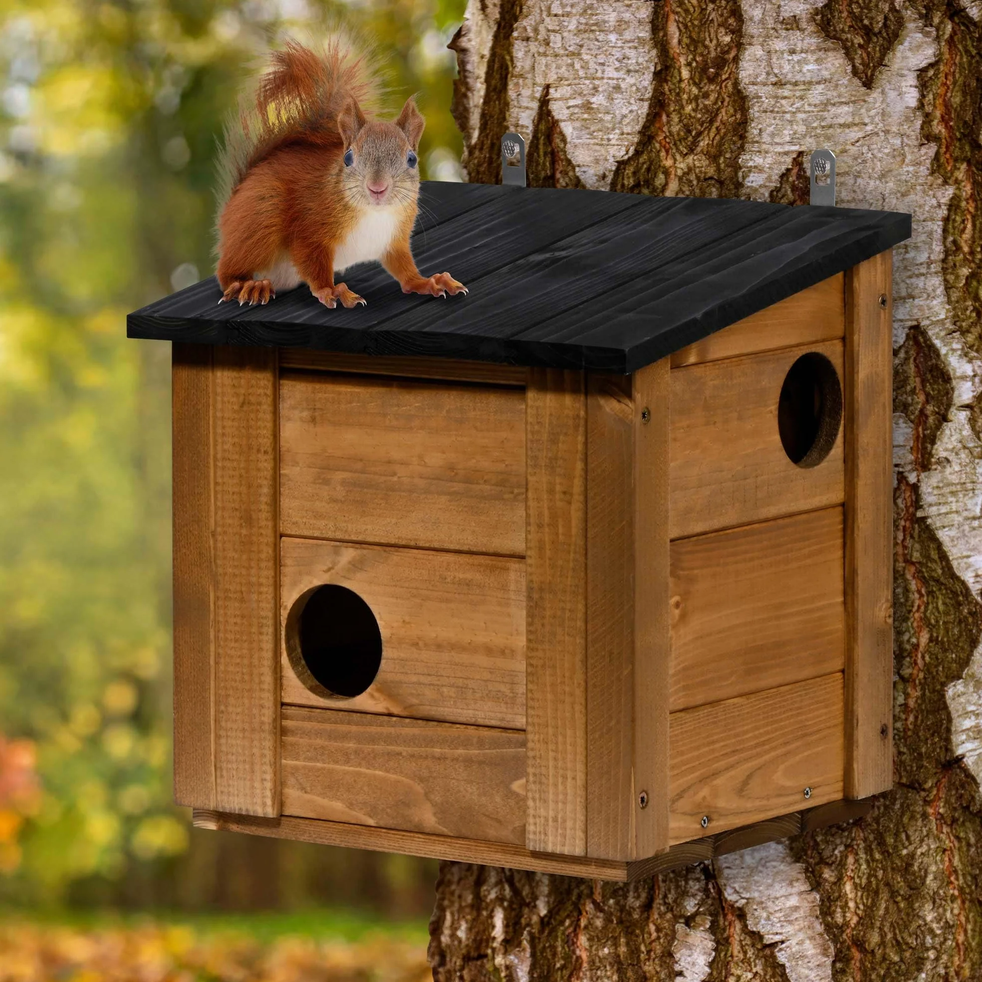 dobar® Mangeoire pour écureuils avec Toit Amovible 31 x 26 x 33 cm Marron