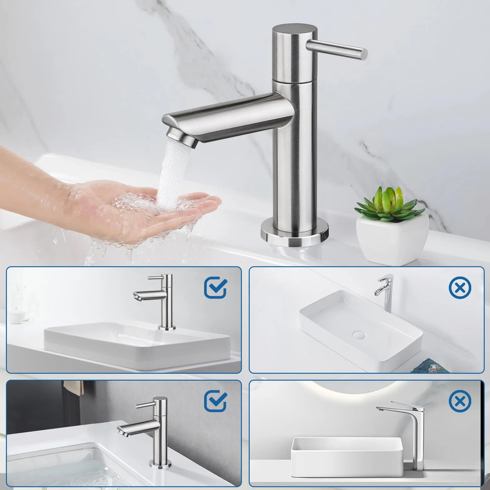 Ibergrif M18103 Mitigeur de lavabo eau froide monocommande acier inoxydable finition brossée