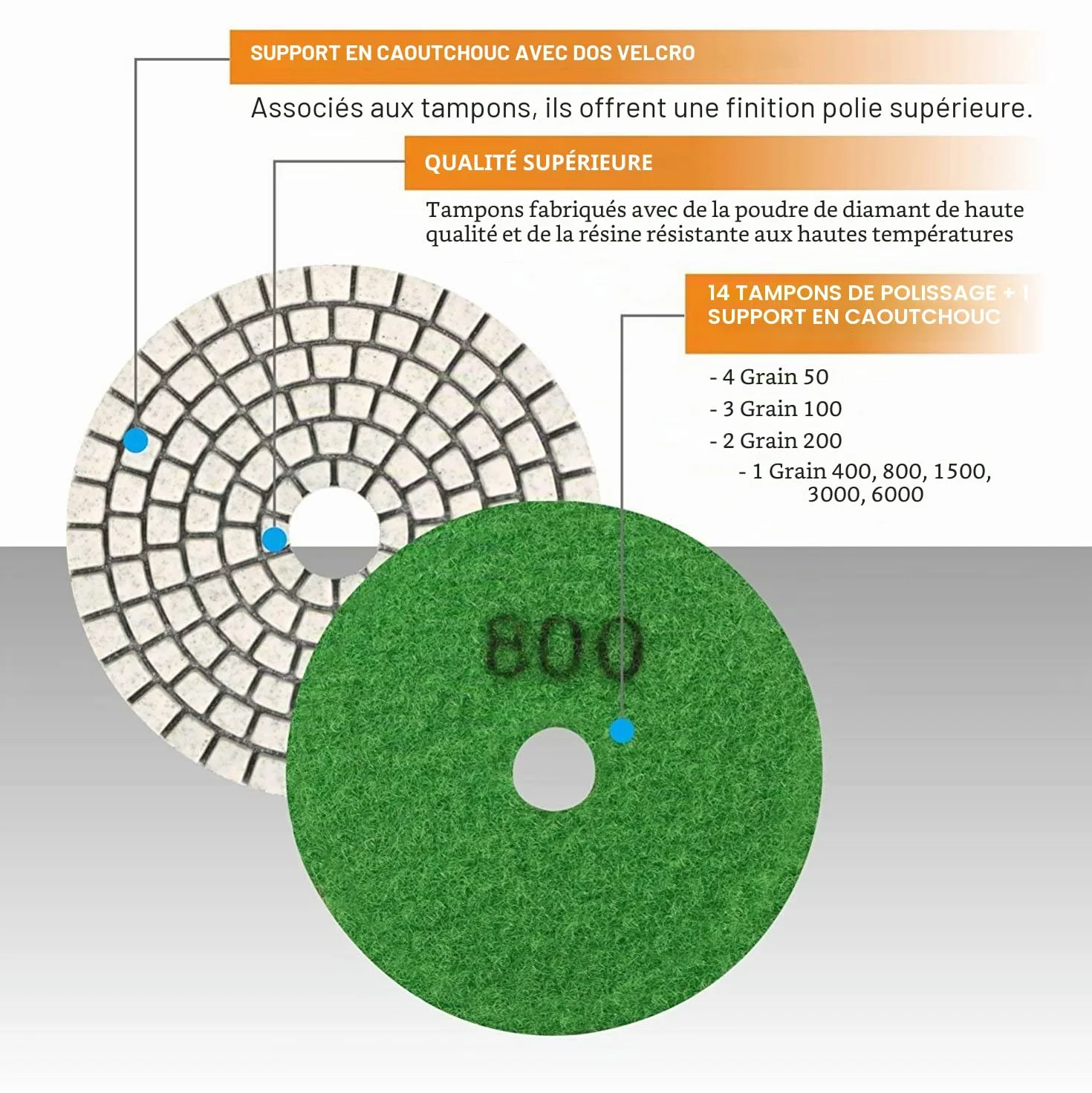SPTA Disque de Polissage Diamant 4 pouces 100mm 15 Pcs Béton Granit Marbre 50#-6000#