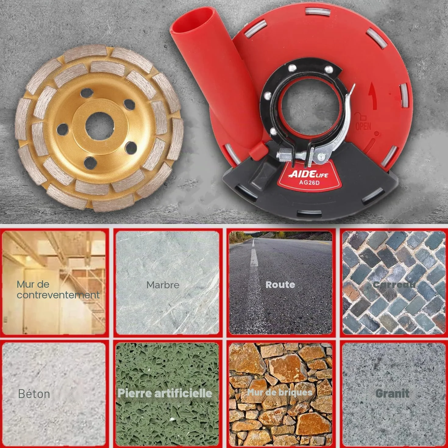 Aidelife Capot de Protection Meuleuse Angulaire 115/125mm avec Bague d'Adaptation et Connecteur d'Aspirateur + Disque Diamant Béton 125mm