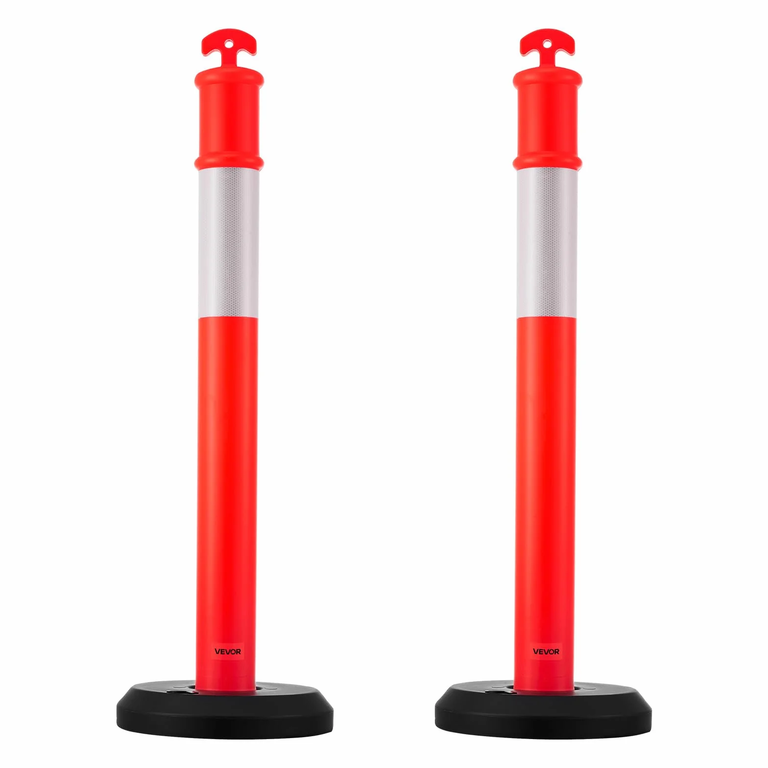 VEVOR Poteau de Signalisation 114 cm, Balise de Délimitation avec Base Remplissable, Bandes Réfléchissantes, Rouge