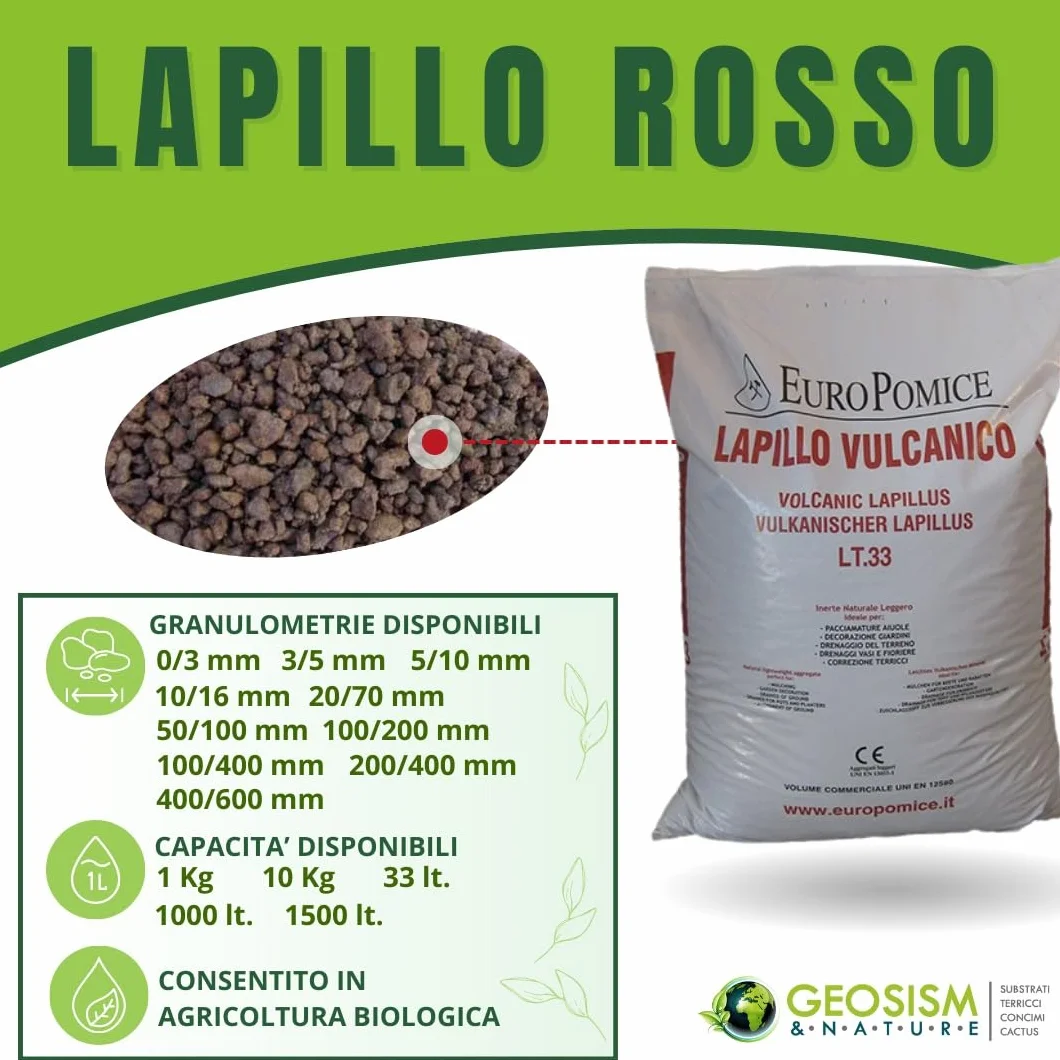 Lapillo Vulcanico Rosso 3/5 mm 33 kg 33 lt