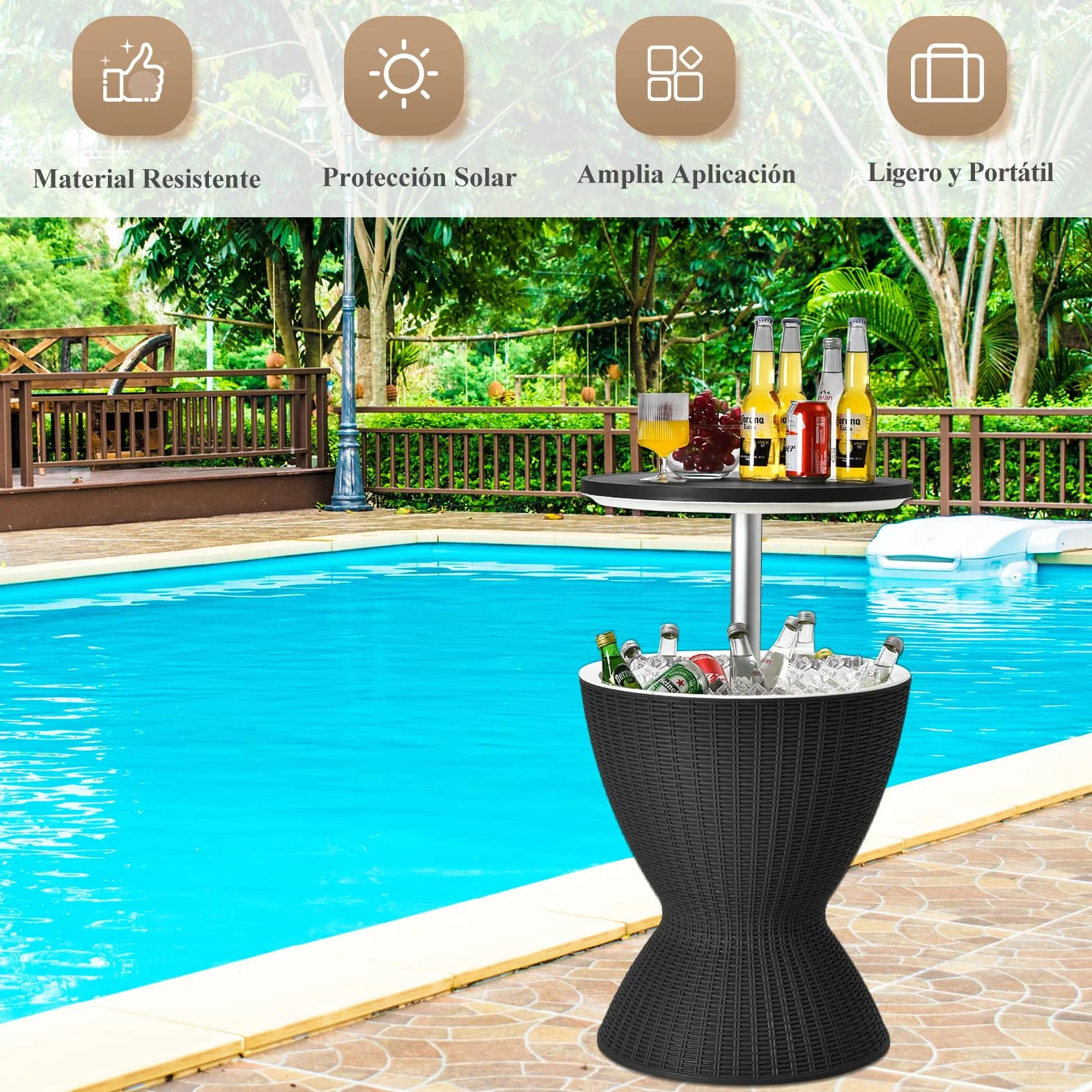SOARS Glacière 3 en 1 30L Réglable 2 Hauteurs Table d'Appoint Couvercle Amovible 75 KG Noir
